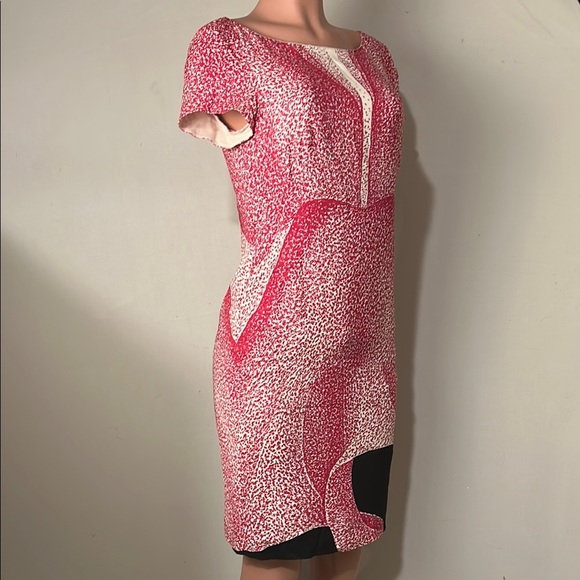 ESCADA orchid print silk sheath dress short Sleeve lined Size 36 (6) - Picture 7 of 15